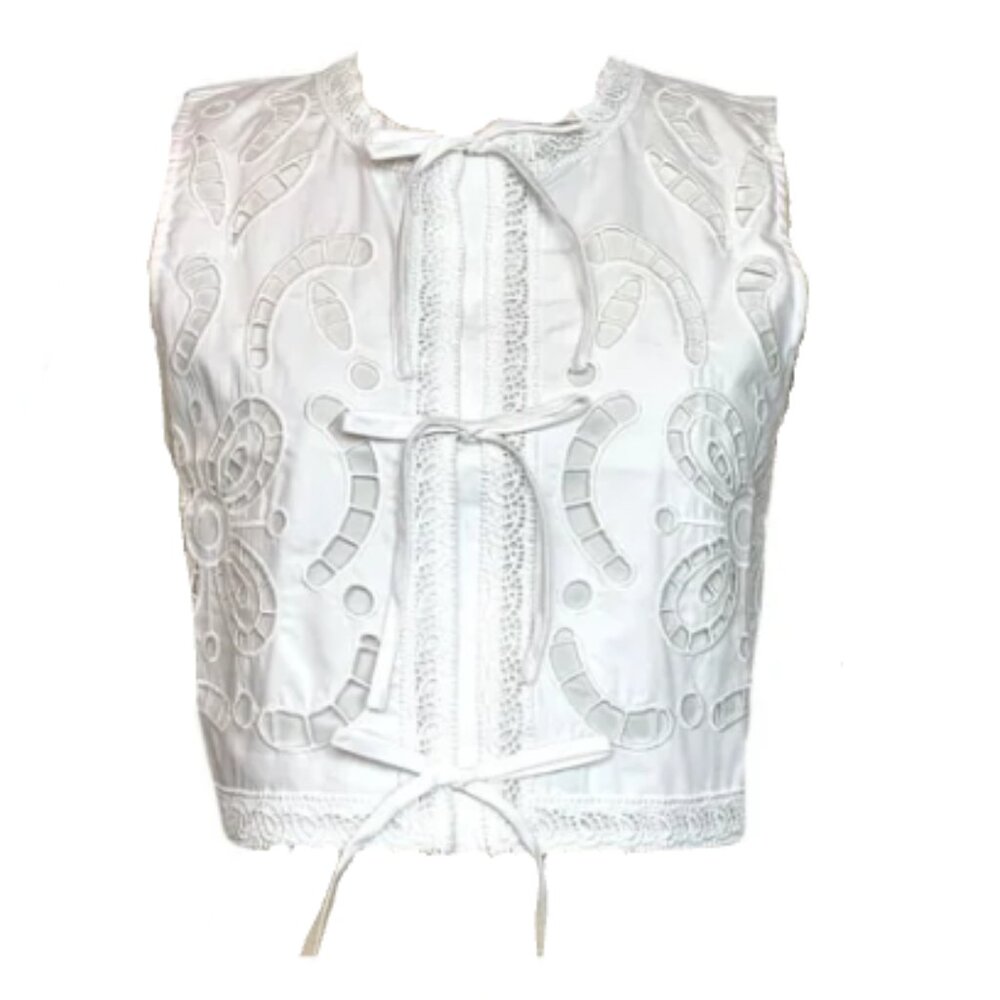 Brand New Moon River Eyelet Embroidered Tie-Front Top